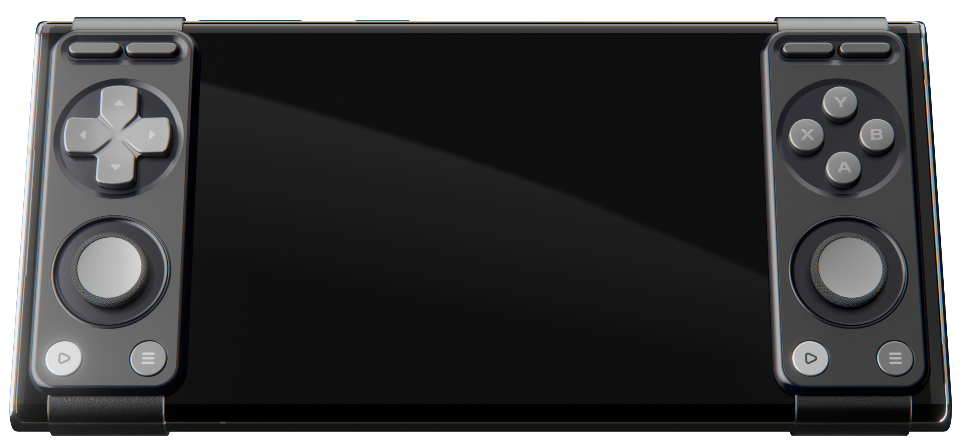 BandController bands attached to a phone in landscape, thumbs on the buttons